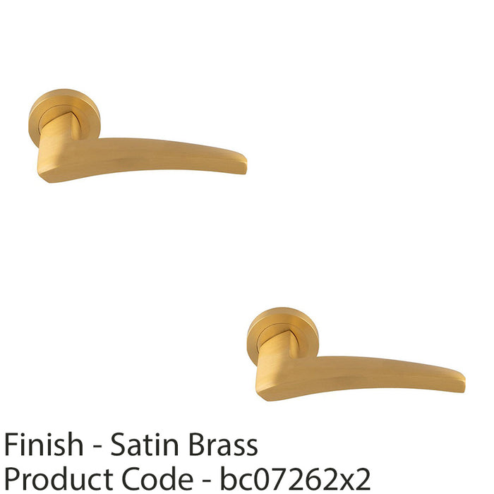 2 PACK Premium Elegant Curve Door Handle Set Satin Brass Bar Lever On Round Rose 1