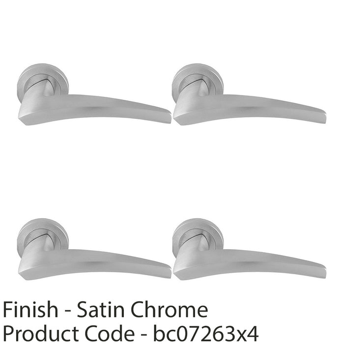 4 PACK Premium Elegant Curve Door Handle Set Satin Chrome Bar Lever Round Rose 1