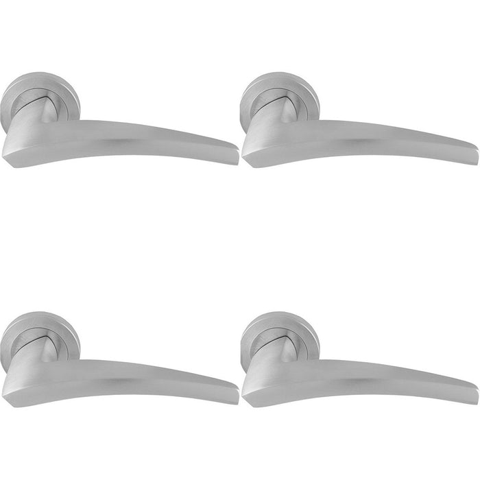 4 PACK Premium Elegant Curve Door Handle Set Satin Chrome Bar Lever Round Rose