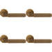 4 PACK Premium Knurled Door Handle Set Antique Brass Angled Lever On Round Rose