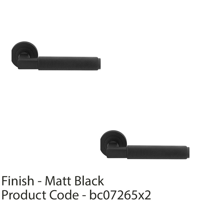 2 PACK Premium Knurled Door Handle Set Matt Black Angled Lever On Round Rose 1