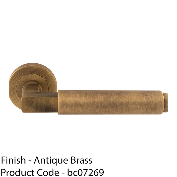 Premium Smooth Door Handle Set - Antique Brass Angled Lever On Round Rose 1