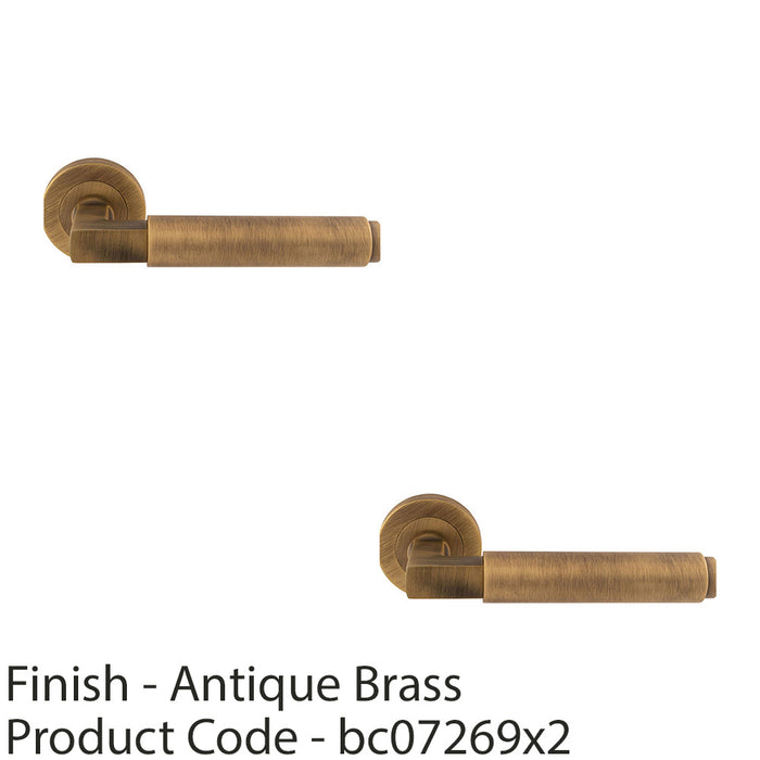 2 PACK Premium Smooth Door Handle Set Antique Brass Angled Lever On Round Rose 1