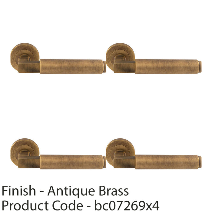 4 PACK Premium Smooth Door Handle Set Antique Brass Angled Lever On Round Rose 1