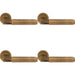 4 PACK Premium Smooth Door Handle Set Antique Brass Angled Lever On Round Rose