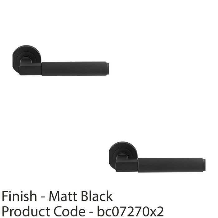 2 PACK Premium Smooth Door Handle Set Matt Black Angled Lever On Round Rose 1