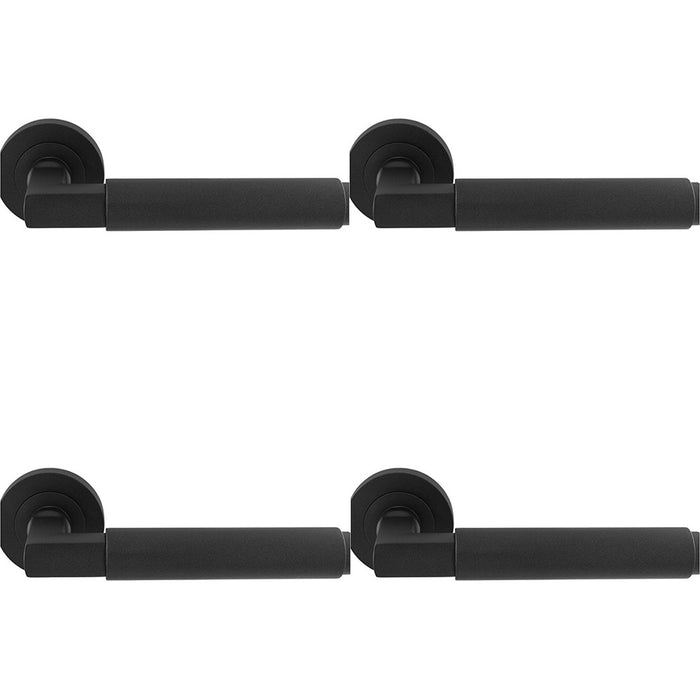 4 PACK Premium Smooth Door Handle Set Matt Black Angled Lever On Round Rose