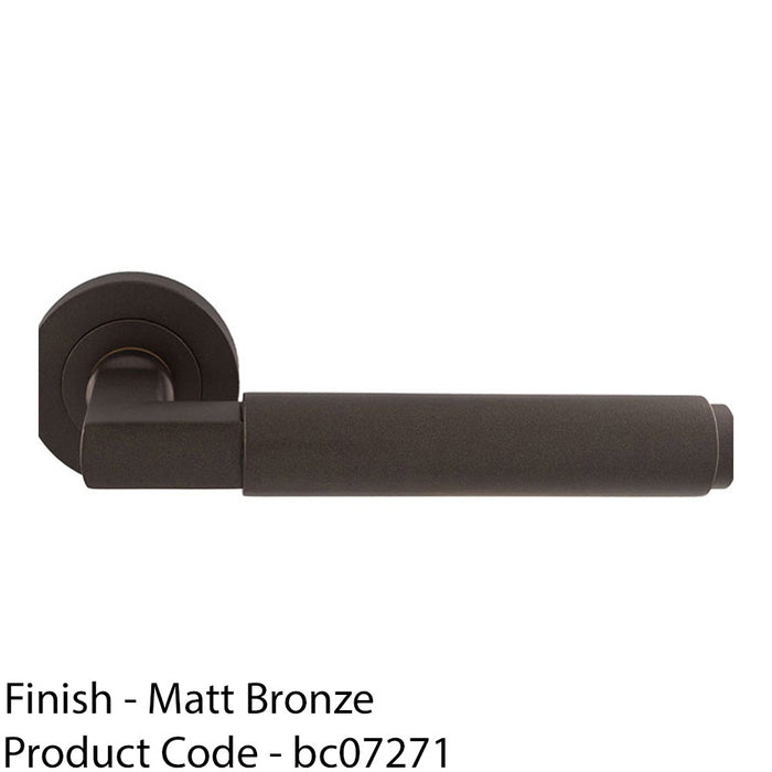 Premium Smooth Door Handle Set - Matt Bronze Angled Lever On Round Rose 1