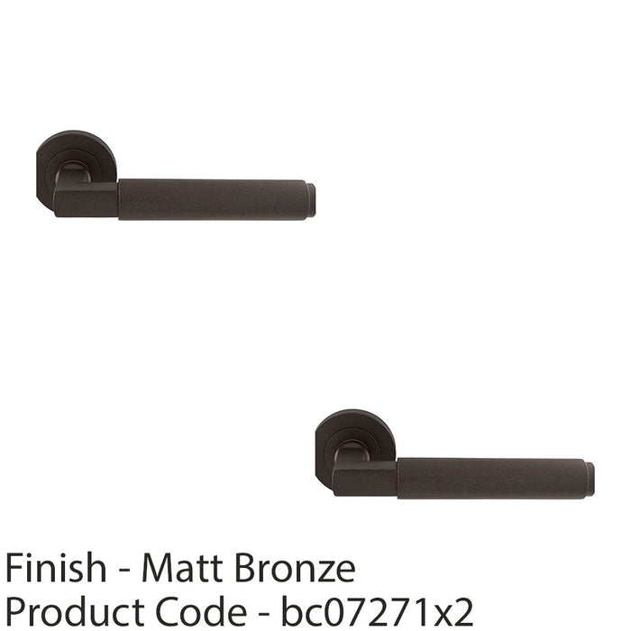 2 PACK Premium Smooth Door Handle Set Matt Bronze Angled Lever On Round Rose 1