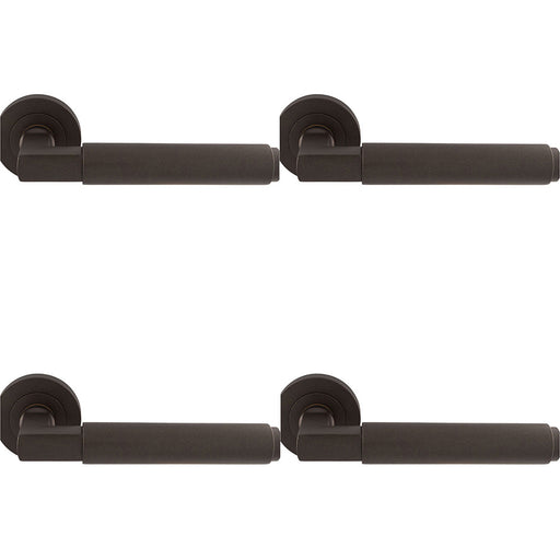 4 PACK Premium Smooth Door Handle Set Matt Bronze Angled Lever On Round Rose