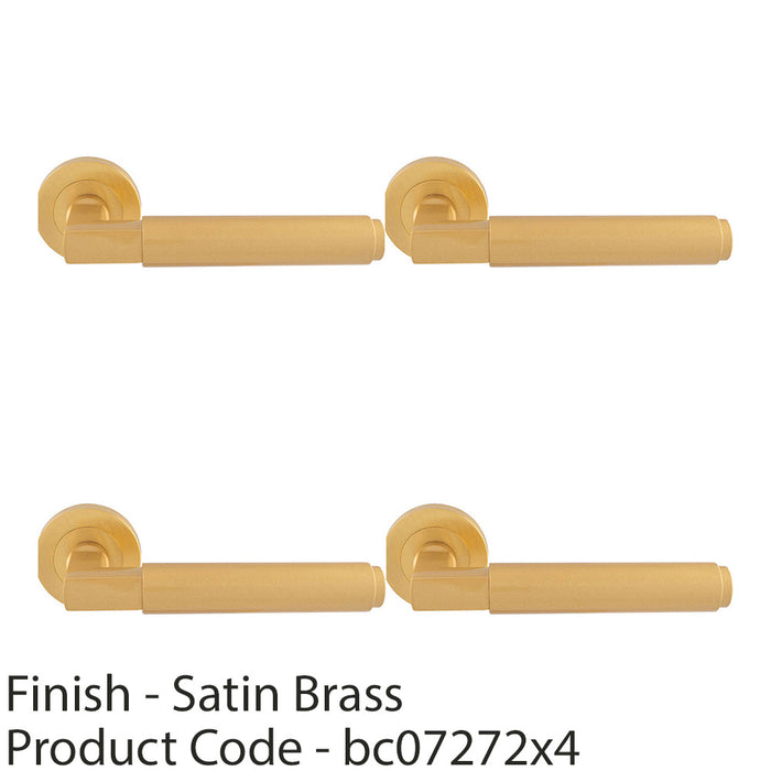 4 PACK Premium Smooth Door Handle Set Satin Brass Angled Lever On Round Rose 1