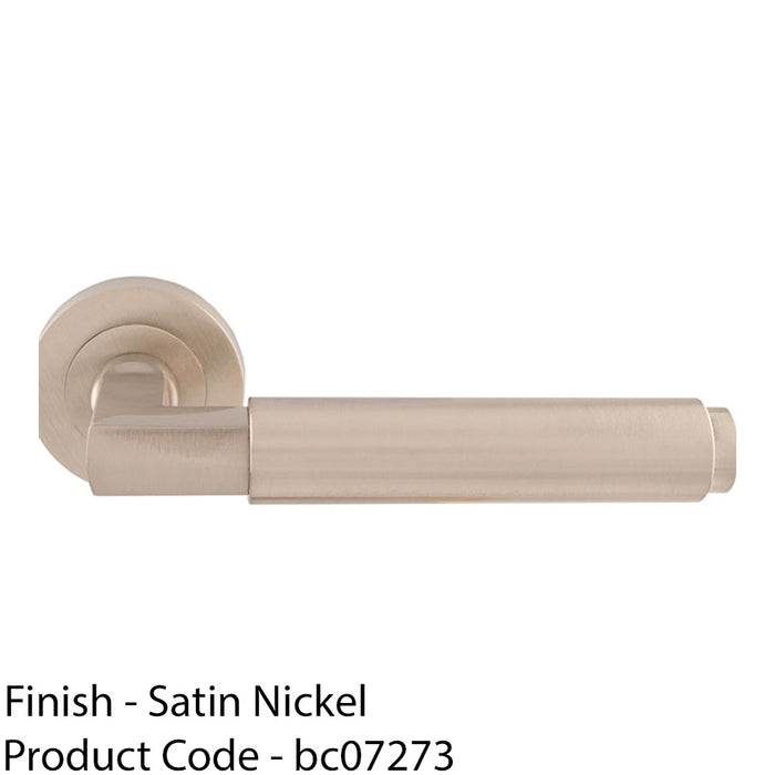 Premium Smooth Door Handle Set - Satin Nickel Angled Lever On Round Rose 1