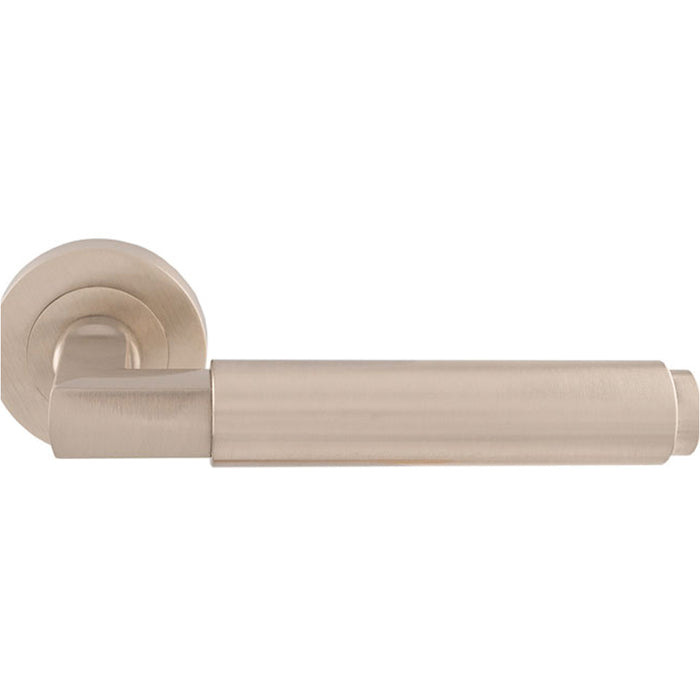 Premium Smooth Door Handle Set - Satin Nickel Angled Lever On Round Rose