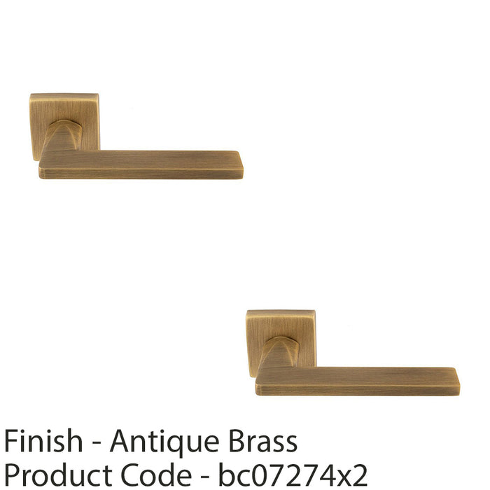 2 PACK Premium Sleek Slim Door Handle Set Antique Brass Angled Lever Square Rose 1