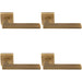 4 PACK Premium Sleek Slim Door Handle Set Antique Brass Angled Lever Square Rose