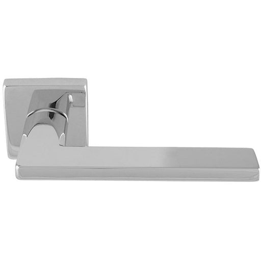 Premium Sleek Slim Door Handle Set - Polished Chrome Angled Lever On Square Rose