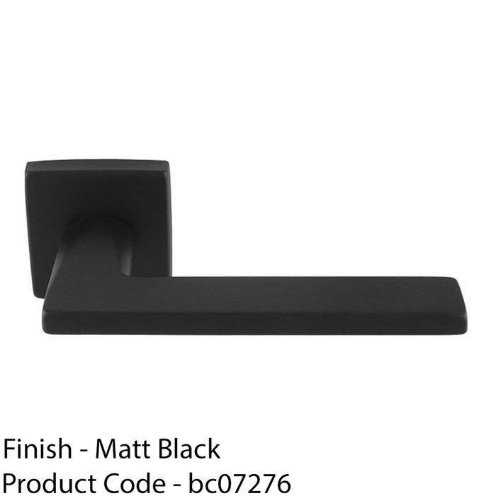 Premium Sleek Slim Door Handle Set - Matt Black Angled Lever On Square Rose 1