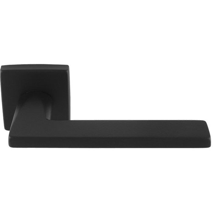 Premium Sleek Slim Door Handle Set - Matt Black Angled Lever On Square Rose