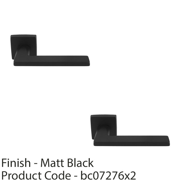 2 PACK Premium Sleek Slim Door Handle Set Matt Black Angled Lever On Square Rose 1