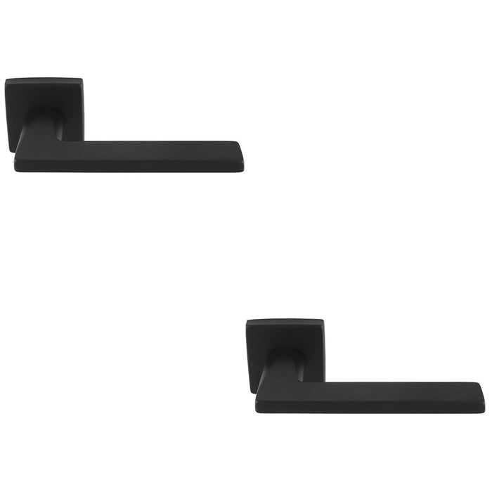 2 PACK Premium Sleek Slim Door Handle Set Matt Black Angled Lever On Square Rose