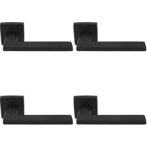 4 PACK Premium Sleek Slim Door Handle Set Matt Black Angled Lever On Square Rose