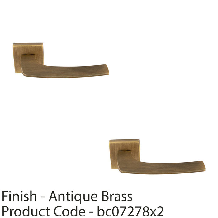 2 PACK Premium Curved Slim Door Handle Set Antique Brass Plain Lever Square Rose 1