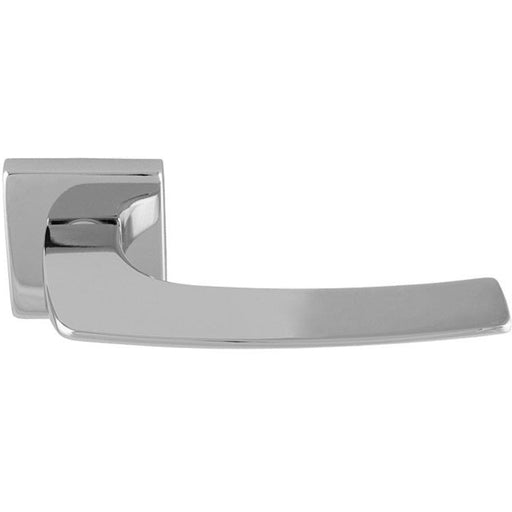 Premium Curved Slim Door Handle Set - Polished Chrome Plain Lever On Square Rose