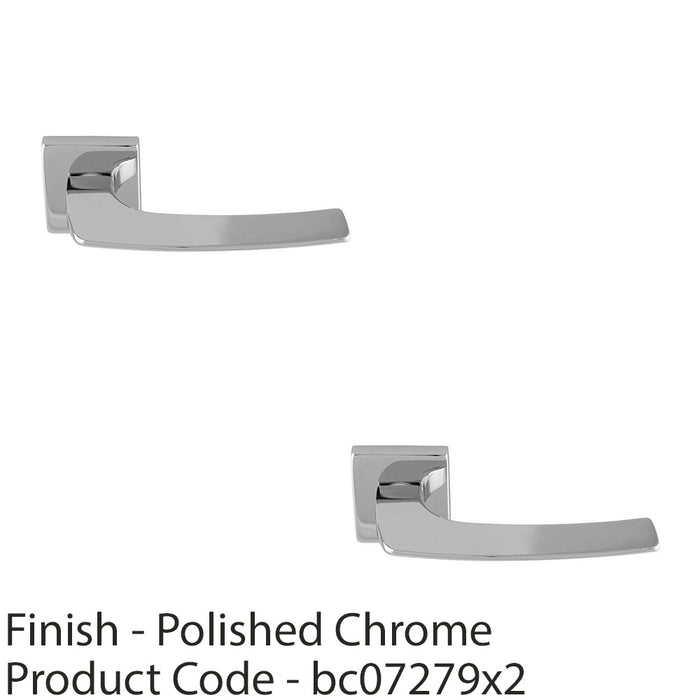 2 PACK Premium Curved Slim Door Handle Set Polished Chrome Plain On Square Rose 1