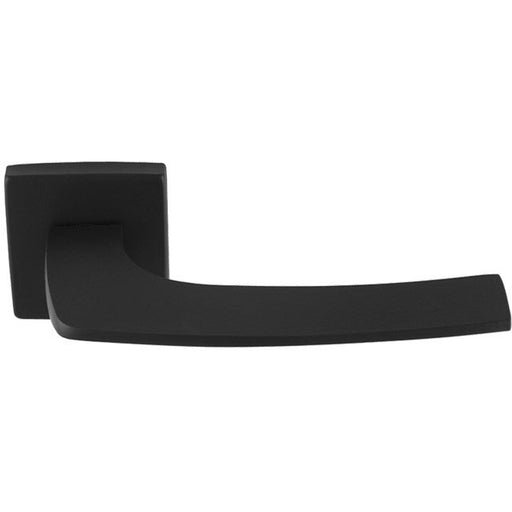 Premium Curved Slim Door Handle Set - Matt Black Plain Lever On Square Rose