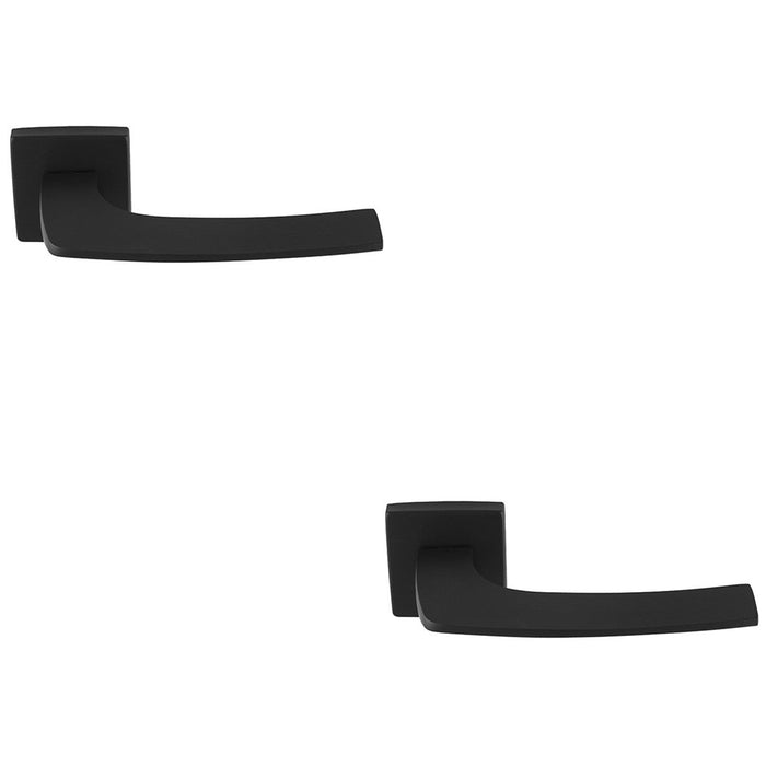 2 PACK Premium Curved Slim Door Handle Set Matt Black Plain Lever On Square Rose