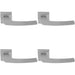 4 PACK Premium Curved Slim Door Handle Set Satin Chrome Plain Lever Square Rose