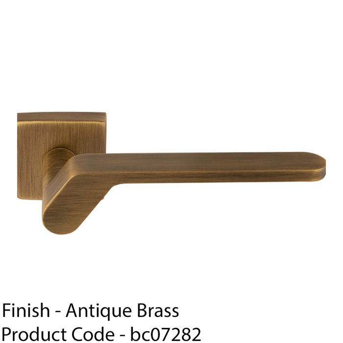 Premium Modern Slim Door Handle Set - Antique Brass Angled Lever On Square Rose 1