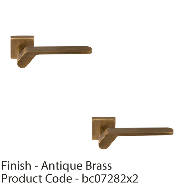 2 PACK Premium Modern Slim Door Handle Set Antique Brass Angled On Square Rose 1