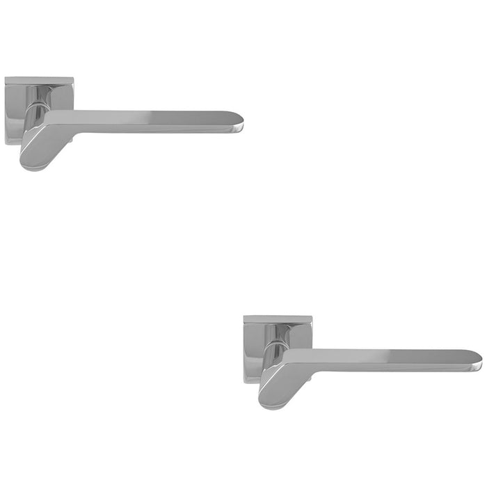 2 PACK Premium Modern Slim Door Handle Set Polished Chrome Lever On Square Rose