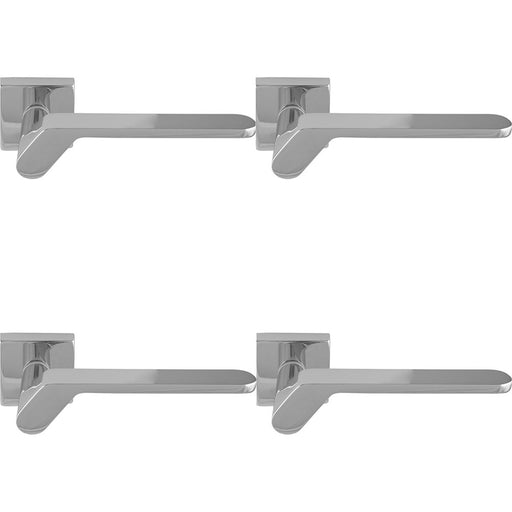 4 PACK Premium Modern Slim Door Handle Set Polished Chrome Lever On Square Rose