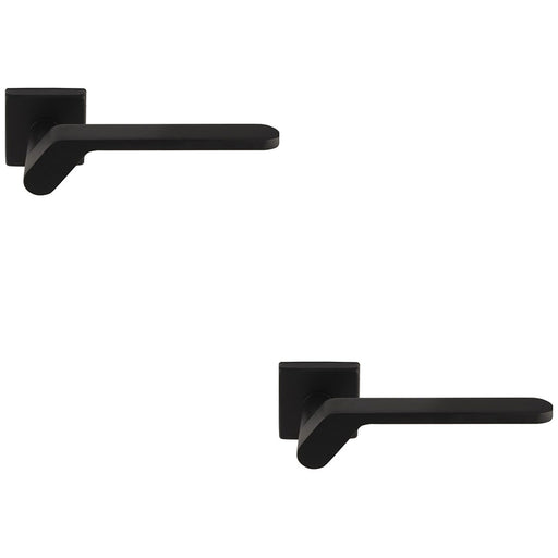 2 PACK Premium Modern Slim Door Handle Set Matt Black Angled Lever Square Rose