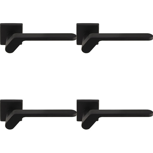 4 PACK Premium Modern Slim Door Handle Set Matt Black Angled Lever Square Rose