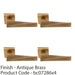 4 PACK Premium Geomteric Door Handle Set Antique Brass Angled Lever Square Rose 1