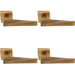 4 PACK Premium Geomteric Door Handle Set Antique Brass Angled Lever Square Rose