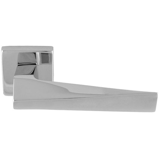 Premium Geomteric Door Handle Set - Polished Chrome Angled Lever On Square Rose