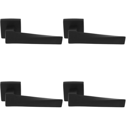 4 PACK Premium Geomteric Door Handle Set Matt Black Angled Lever On Square Rose