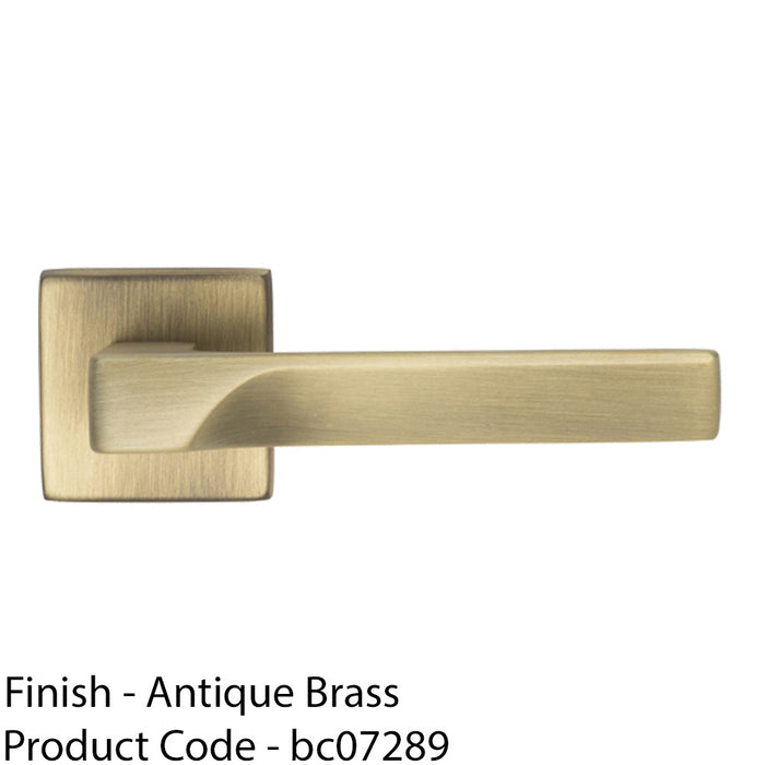 Premium Contoured Door Handle Set - Antique Brass Sleek Lever On Square Rose 1