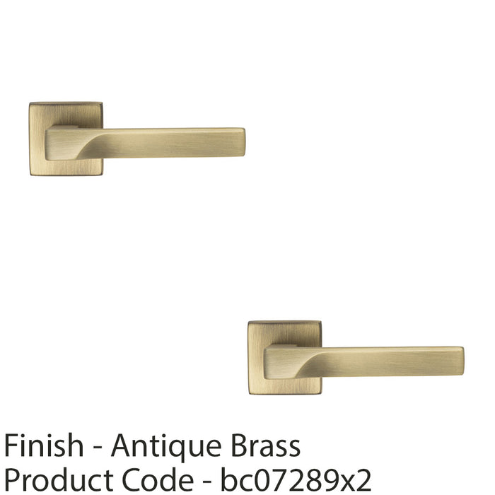 2 PACK Premium Contoured Door Handle Set Antique Brass Sleek Lever Square Rose 1