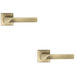 2 PACK Premium Contoured Door Handle Set Antique Brass Sleek Lever Square Rose