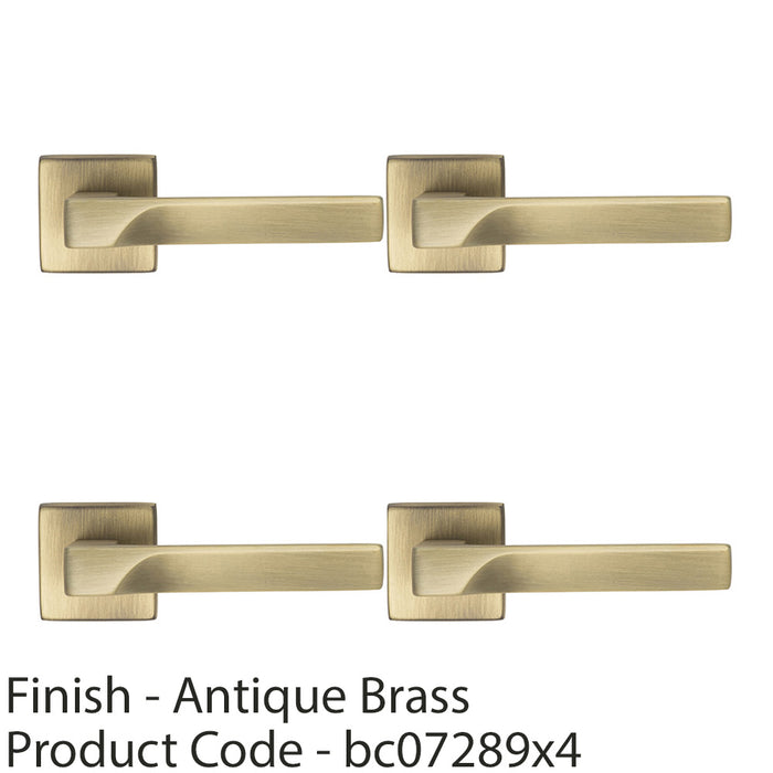 4 PACK Premium Contoured Door Handle Set Antique Brass Sleek Lever Square Rose 1