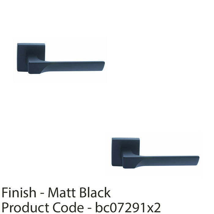 2 PACK Premium Contoured Door Handle Set Matt Black Sleek Lever On Square Rose 1