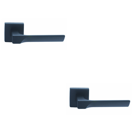 2 PACK Premium Contoured Door Handle Set Matt Black Sleek Lever On Square Rose