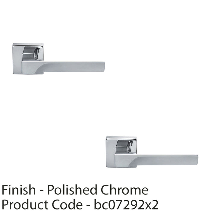 2 PACK Premium Contoured Door Handle Set Polished Chrome Sleek Lever Square Rose 1