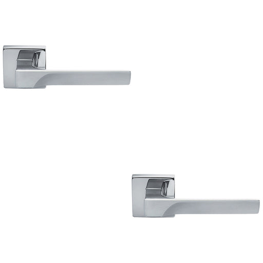 2 PACK Premium Contoured Door Handle Set Polished Chrome Sleek Lever Square Rose