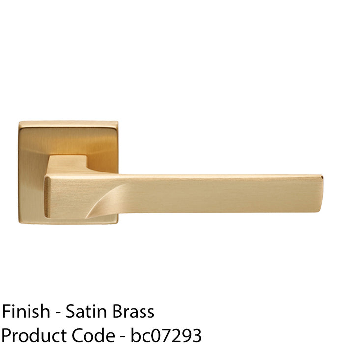 Premium Contoured Door Handle Set - Satin Brass Sleek Lever On Square Rose 1